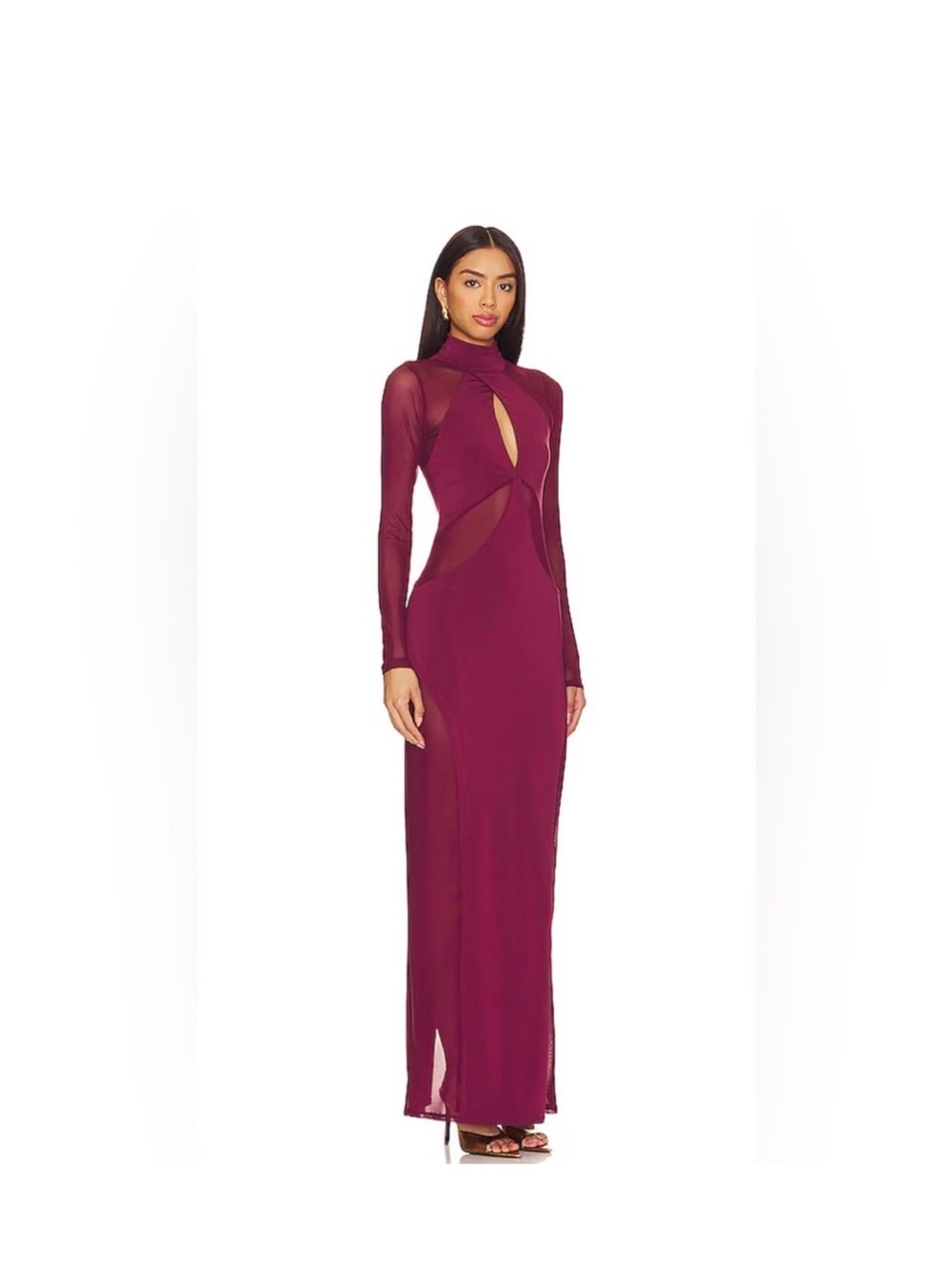 AFRM | Revolve Long Sleeve Burgundy Mesh Cutout Maxi Dress